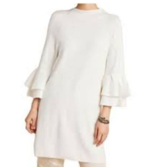 Anthropologie Claudette Dress Ruffled 3/4 Sleeves Tunic White Sz. XS - Picture 2 of 11